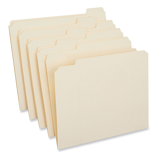Universal Double-Ply Top Tab Manila File Folders, 1/5-Cut Tabs: Assorted, Letter Size, 0.75" Expansion, Manila, 100/Box (UNV16115)