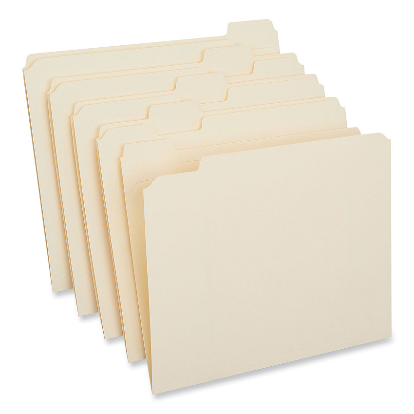 Universal Double-Ply Top Tab Manila File Folders, 1/5-Cut Tabs: Assorted, Letter Size, 0.75" Expansion, Manila, 100/Box (UNV16115)