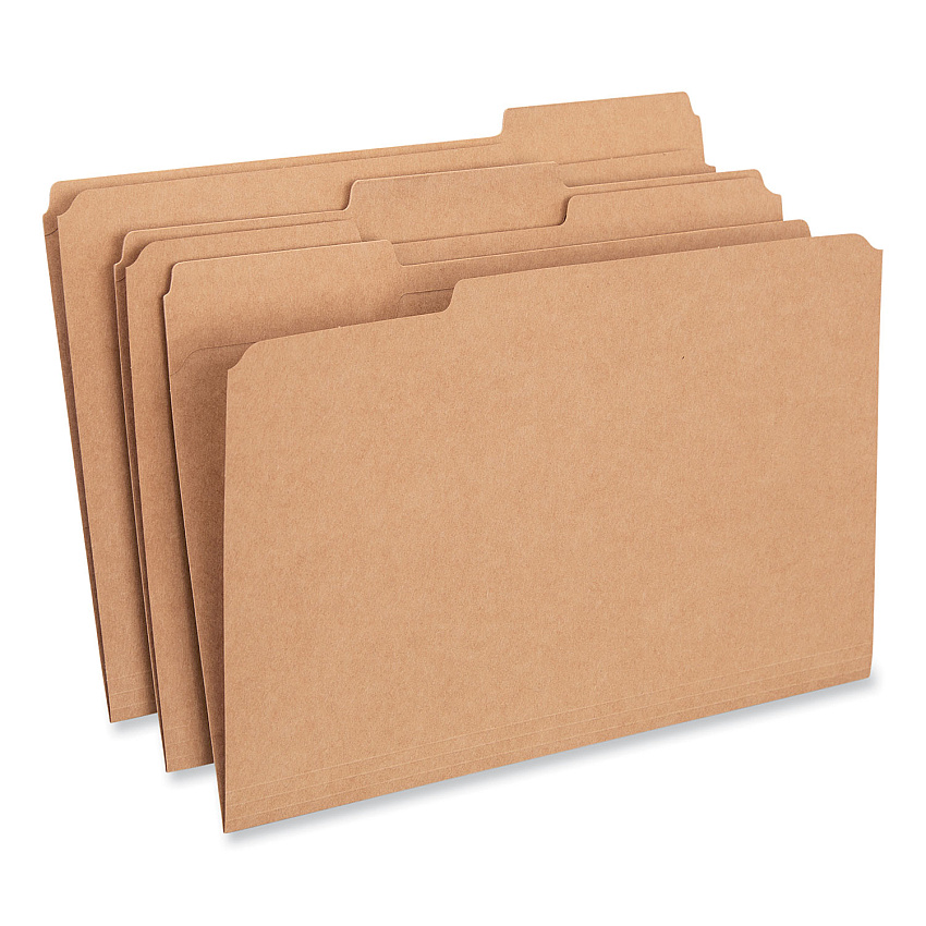 Universal Reinforced Kraft Top Tab File Folders, 1/3-Cut Tabs: Assorted, Legal Size, 0.75" Expansion, Brown, 100/Box (UNV16143)