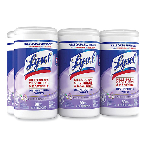 Lysol&reg; Disinfecting Wipes, Early Morning Breeze, 80 Wipes, 6 Canisters (89347CT)