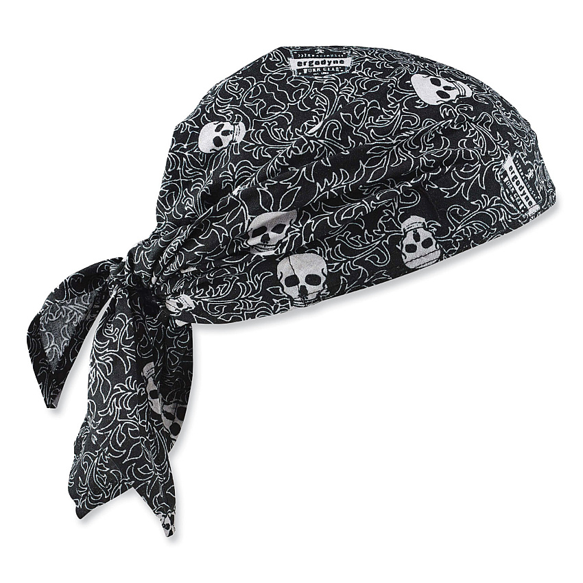 ergodyne Chill-Its 6710 Cooling Embedded Polymers Tie Bandana Triangle Hat, One Size Fits Most, Skulls (12359)