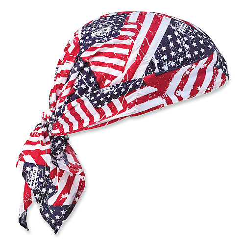 ergodyne Chill-Its 6710 Cooling Embedded Polymers Tie Bandana Triangle Hat, One Size Fits Most, Stars and Stripes (12323)