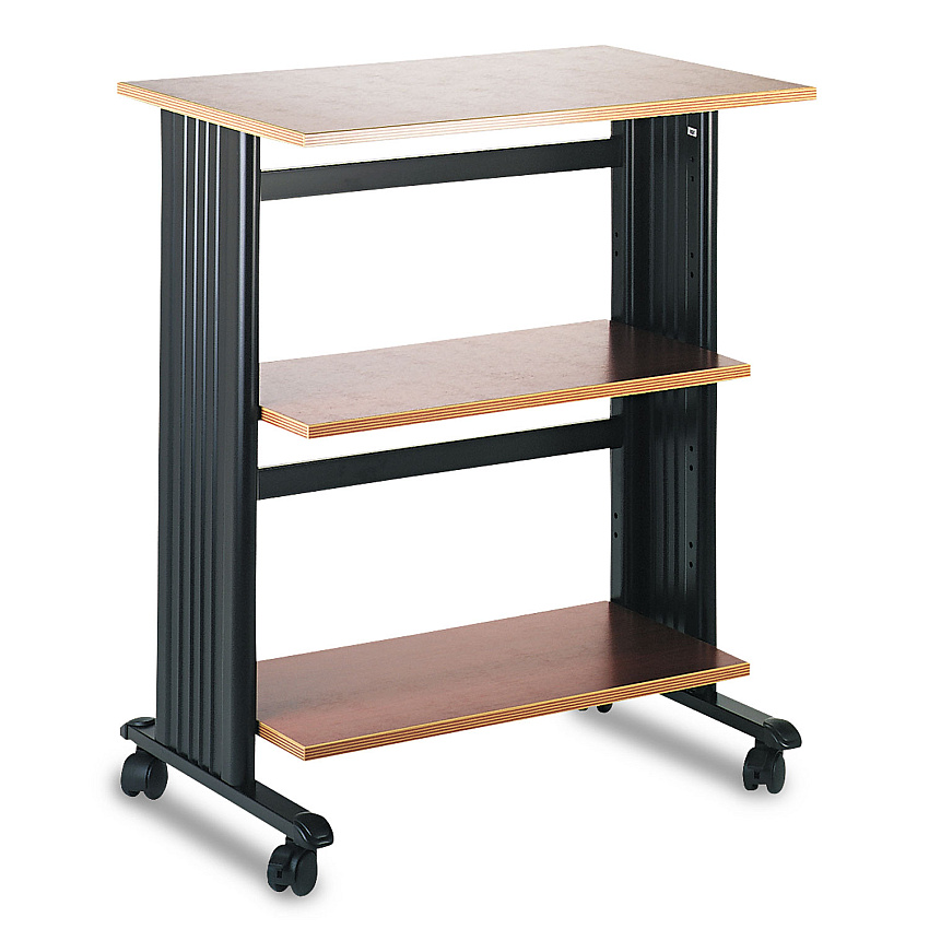 Safco Muv Three Level Machine Cart/Printer Stand, Engineered Wood, 3 Shelves, 29.5" x 20" x 35", Cherry/Black (1881CY)