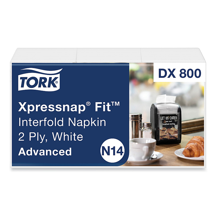 Tork&reg; Xpressnap Fit Interfold Napkins, 2-Ply, White, 120 Napkin Pack, 36 Packs (DX800)