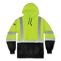 ergodyne GloWear 8373 Hi-Vis Class 3 Hooded Sweatshirt with  Black Bottom, Polar Fleece, Lime, X-Large (21885)
