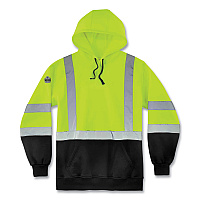ergodyne GloWear 8373 Hi-Vis Class 3 Hooded Sweatshirt with Black Bottom, Polar Fleece, Lime, Medium (21883)