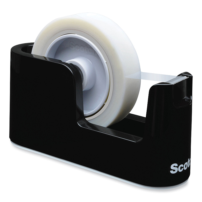 Scotch Heavy Duty Weighted Desktop Tape Dispenser with One Roll of Tape, 3" Core, ABS, Black (C24)