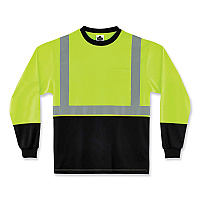 ergodyne GloWear 8291BK Type R Class 2 Black Front Long Sleeve T-Shirt, Polyester, 2X-Large, Lime (22706)