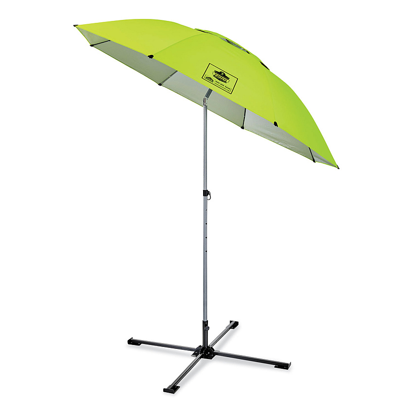 ergodyne Shax 6199 Lightweight Work Umbrella Stand Kit, 7.5 ft dia x 92" Tall, Polyester/Steel, Lime (12969)