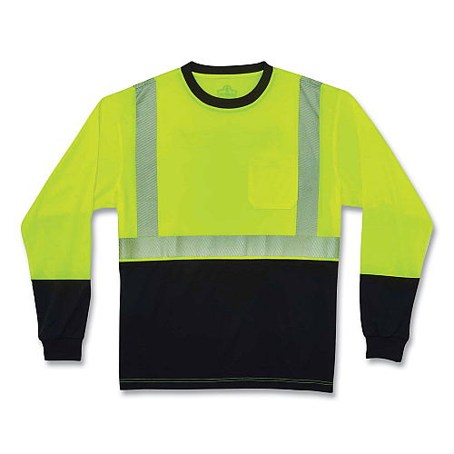 ergodyne GloWear 8281BK Class 2 Long Sleeve Shirt with Black Bottom, Polyester, Large, Lime (22634)