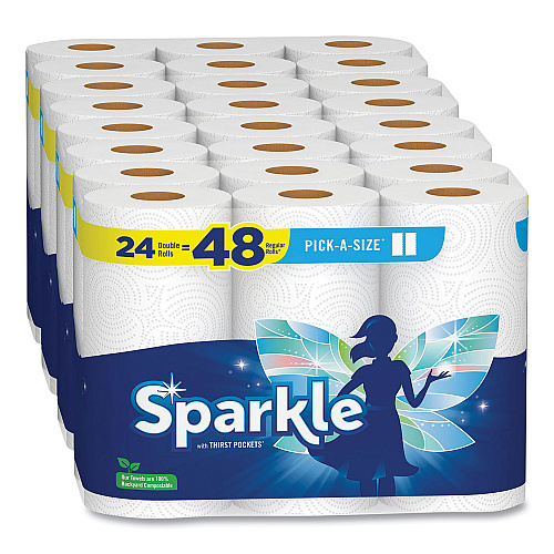 Sparkle Pick-A-Size Perforated Kitchen Double Roll Towels with Thirst Pockets, 2-Ply, 11 x 6, White, 110 Sheets/Roll, 24 Rolls/Pack (2226450)