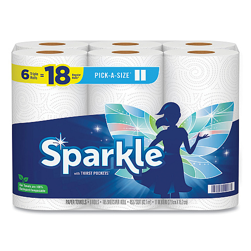 Sparkle Pick-A-Size Perforated Kitchen Triple Roll Towels with Thirst Pockets, 2-Ply, 11 x 6, White, 165 Sheets/Roll, 6 Rolls/Pack (22269501)
