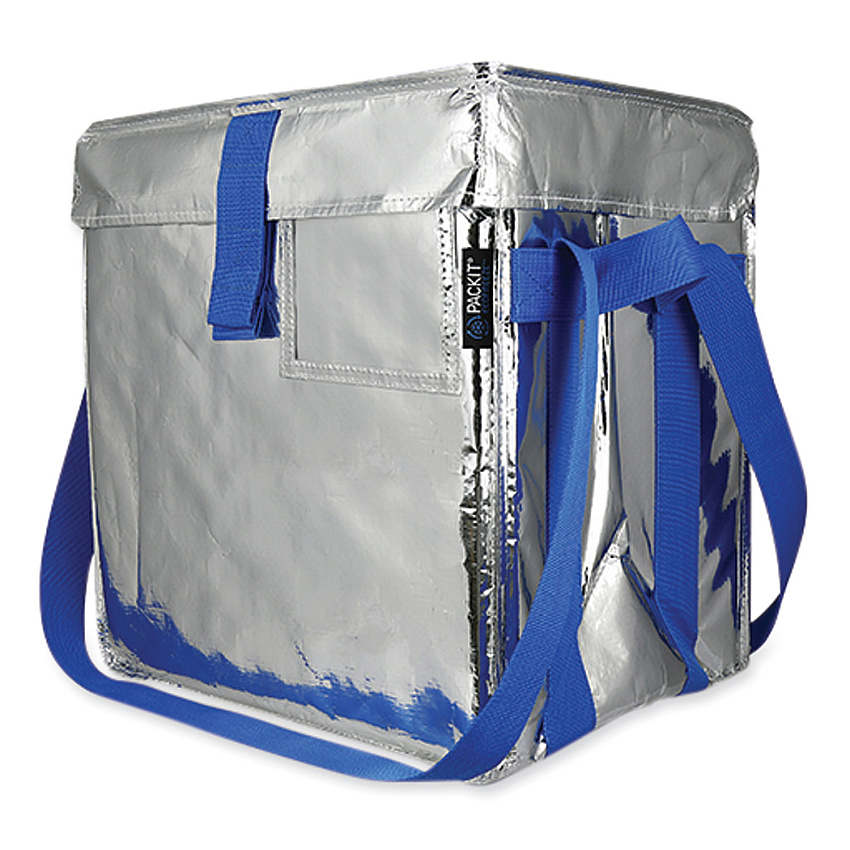 PackIt Fresh Eco Freeze Tote, (2) Blue Nylon Shoulder Straps, (2) Blue Nylon Strap Handles, 13.5" x 9" x 13", Silver/Blue, 4/Carton (UDMAG)