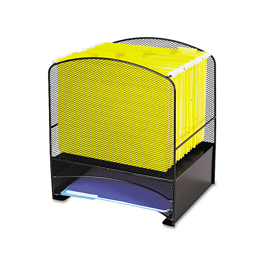 Safco Onyx Mesh Desktop Hanging File With Two Horizontal Trays, 3 Sections, Letter Size, 10.75" Long, Black (3260BL)
