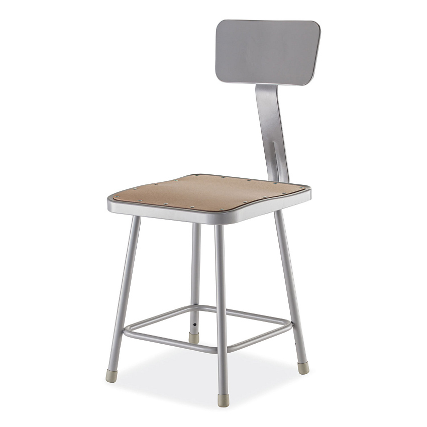 NPS 6300 Series Heavy-Duty Square Seat Stool with Backrest, Supports Up to 500 lb, 17.5" Seat Height, Brown Seat, Gray Back/Base (6318B)