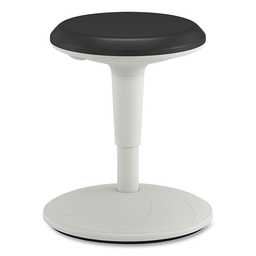 HON Revel Adjustable Height Fidget Stool, Backless, Supports Up to 250 lb, 13.75" to 18.5" Seat Height, Black Seat, White Base (HEFS01BL)