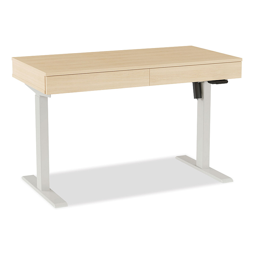 Union & Scale Essentials Deluxe Electric Sit-Stand 2-Column Workstation, 2 Desk Drawers, 47.2" x 23.6" x 29.7 to" 46.3", Natural/Light Gray (60416CC)