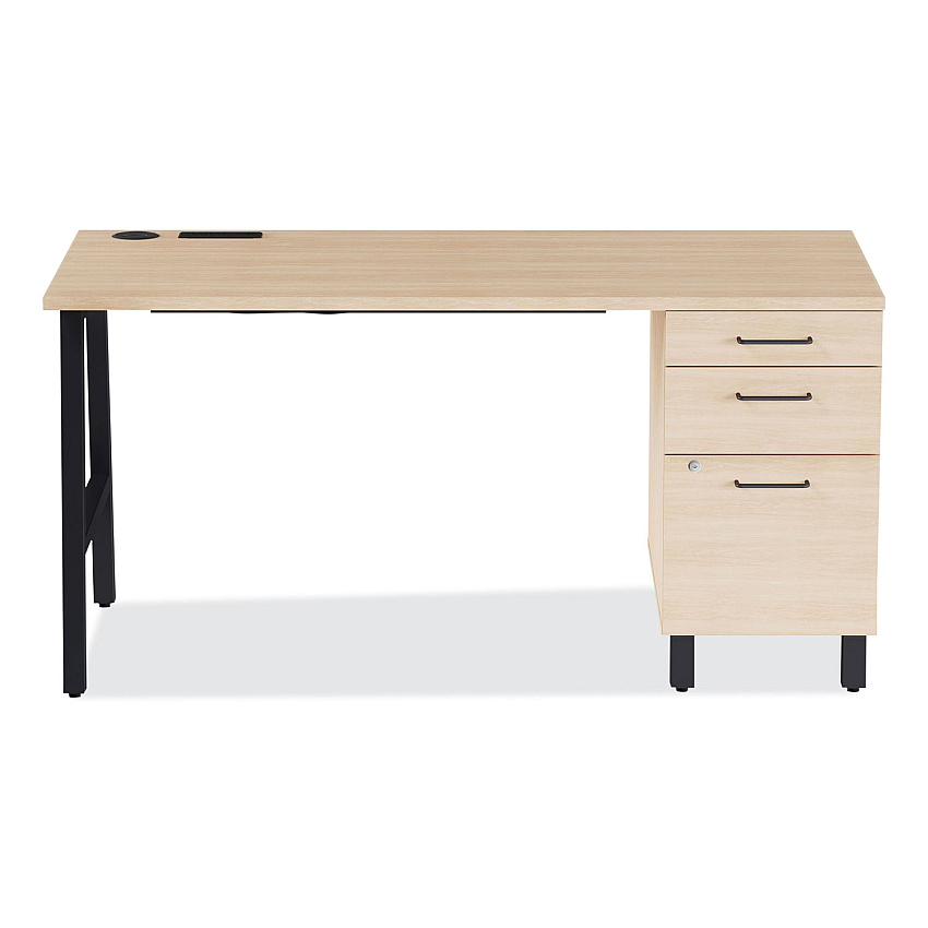 Union & Scale Essentials Single-Pedestal Writing Desk with Integrated Power Management, 59.8" x 29.9" x 29.7", Natural Wood/Black (60419CC)