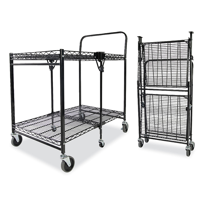 Bostitch Stowaway Folding Carts, Metal, 2 Shelves, 250 lb Capacity, 35" x 37.25" x 22", Black (BSACLGBLK)
