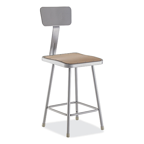 NPS 6300 Series Heavy Duty Square Seat Stool with Backrest, Supports Up to 500 lb, 23.25" Seat Height, Brown Seat,Gray Back/Base (6324B)
