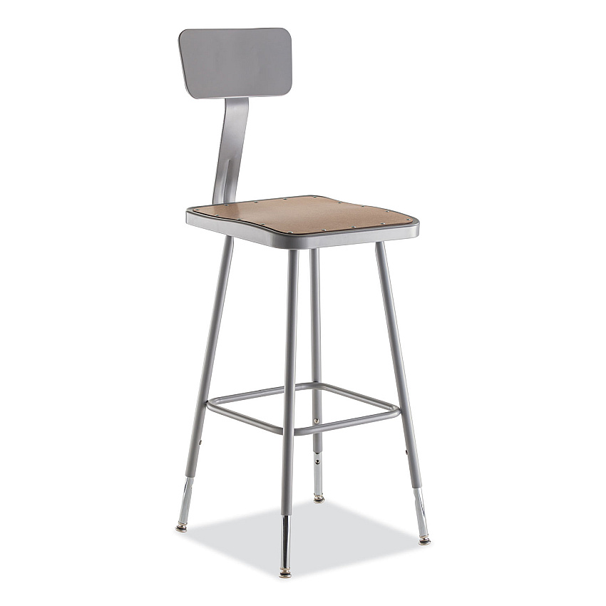 NPS 6300 Series Height Adjustable Heavy-Duty Square Seat Stool w/ Back, Supports 500 lb, 23.75" to 31.75" Seat Height, Brown/Gray (6324HB)