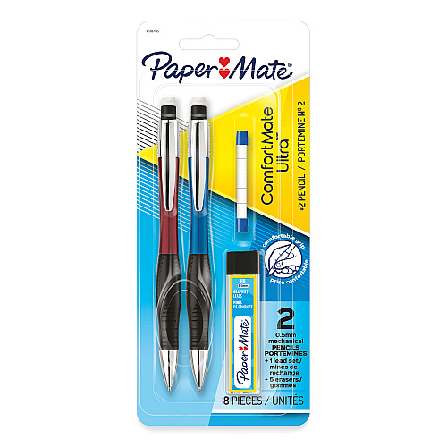 Paper Mate ComfortMate Ultra Pencil Starter Set, 0.5 mm, HB (#2), Black Lead, Assorted Barrel Colors, 2/Pack (1738795)
