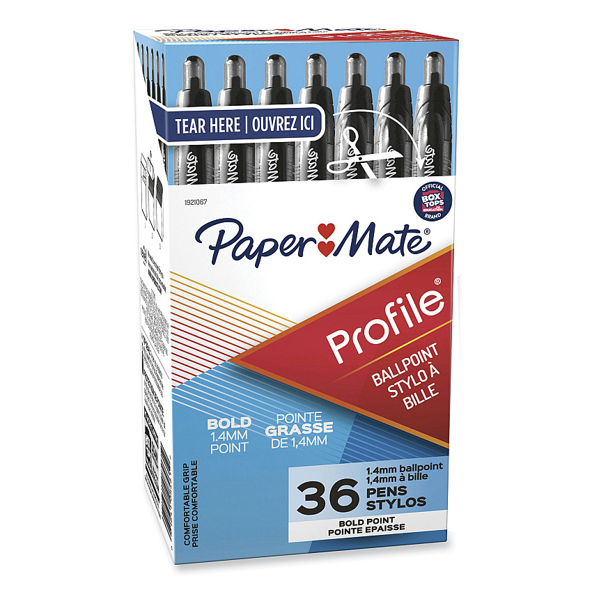 Paper Mate Profile Ballpoint Pen Value Pack, Retractable, Bold 1.4 mm, Black Ink, Translucent Black Barrel, 36/Box (1921067)