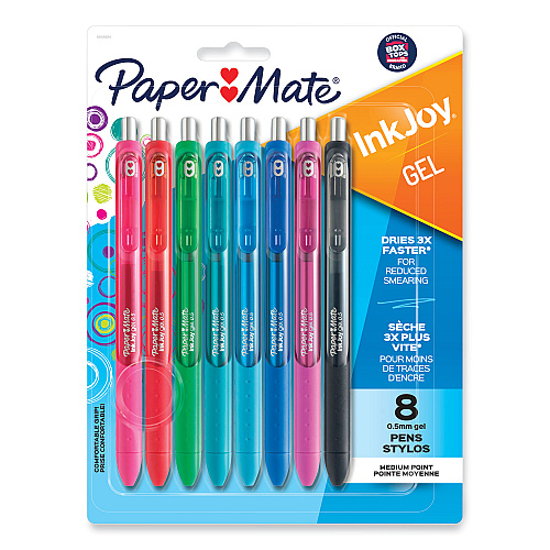 Paper Mate InkJoy Gel Pen, Retractable, Fine 0.5 mm, Assorted Ink and Barrel Colors, 8/Pack (1968614)