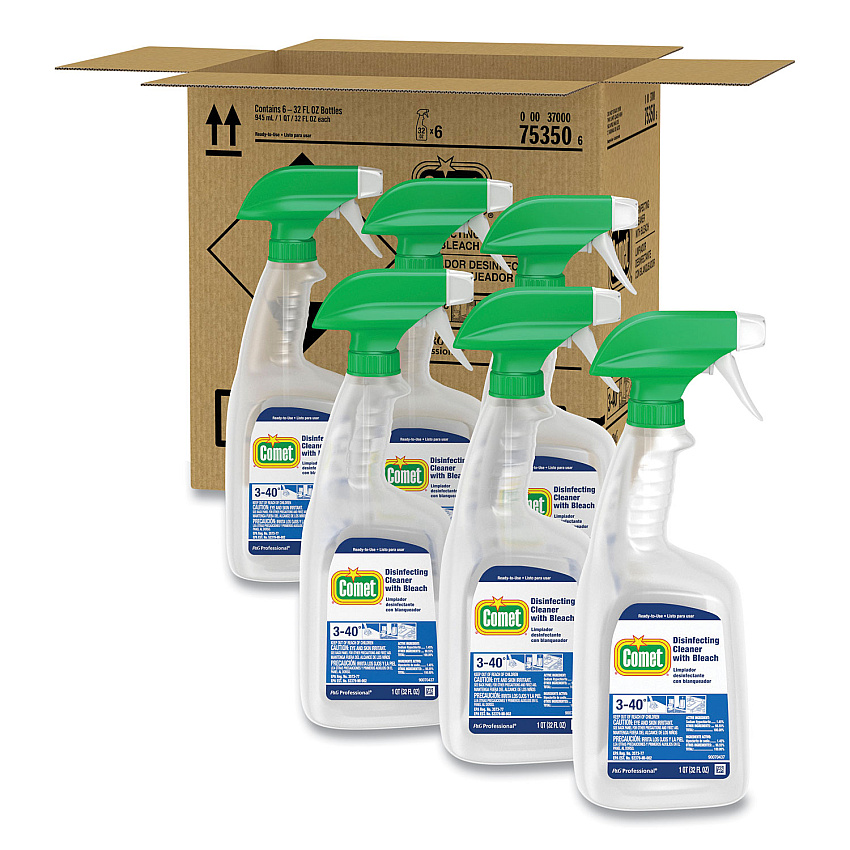 Comet Disinfecting Cleaner with Bleach, 32 oz, Plastic Spray Bottle, Fresh Scent, 6/Carton (75350)