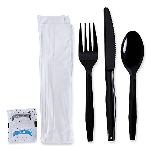 Boardwalk&reg; Six-Piece Cutlery Kit Cdmt/Fk/Kf/Npkn/Tsp, 250 Packs (BWKFKTNSMWPSBLA)