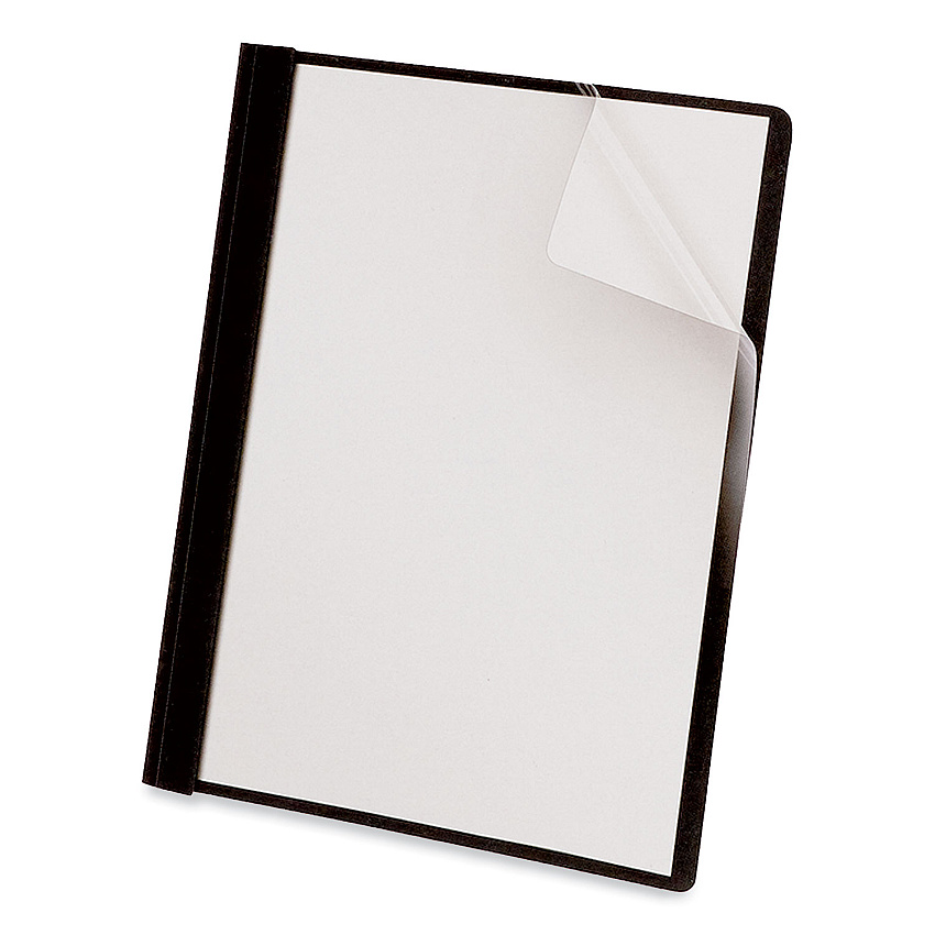 Universal Clear Front Report Cover with Fasteners, Three-Prong Fastener, 0.5" Capacity, 8.5 x 11, Clear/Black, 25/Box (UNV56116)