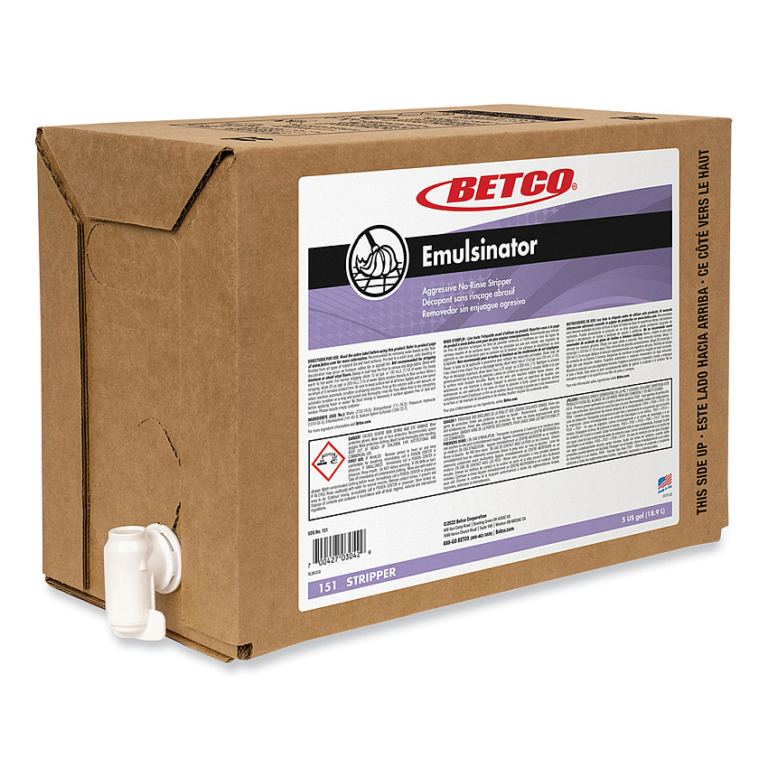 Betco Emulsinator Floor Stripper, Sassafras Scent, 5 gal Bag-in-Box (151B500)
