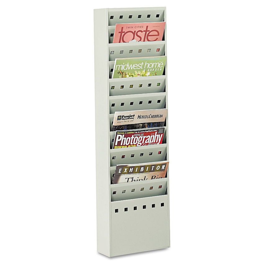 Safco Steel Magazine Rack, 11 Compartments, 10w x 4d x 36.25h, Gray (4321GR)