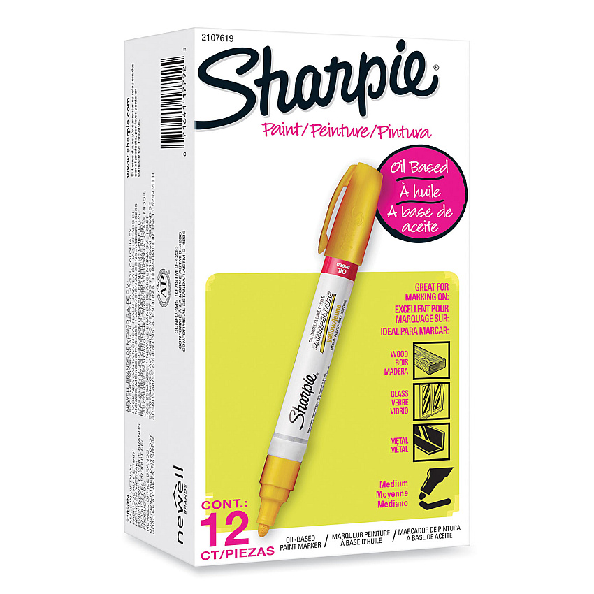 Sharpie Permanent Paint Marker, Medium Bullet Tip, Yellow, Dozen (2107619)