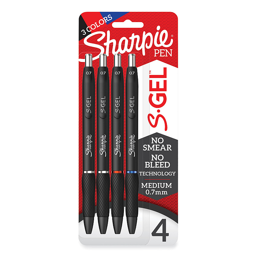 Sharpie S-Gel High-Performance Gel Pen, Retractable, Medium 0.7 mm, Assorted Ink Colors, Black Barrel, 4/Pack (2096174)