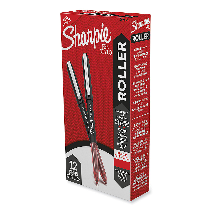 Sharpie Professional Design Roller Ball Pen, Stick, Fine 0.5 mm, Red Ink, Black/Red Barrel, Dozen (2093226)