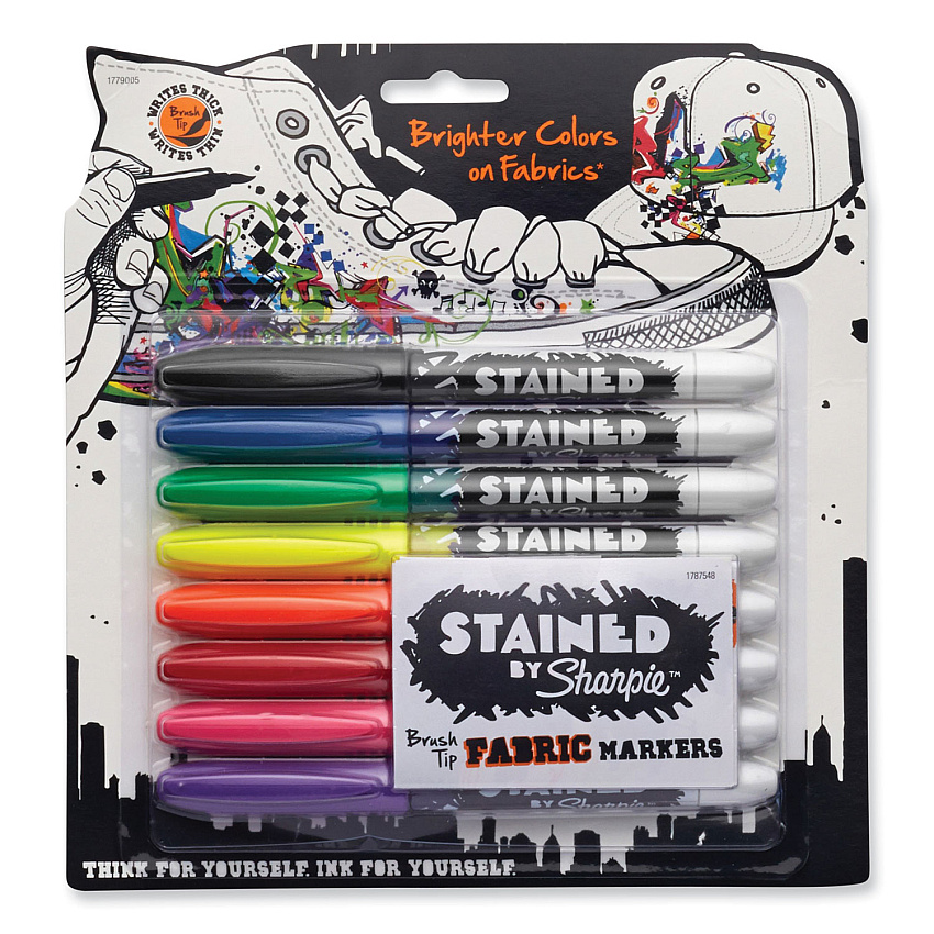 Sharpie Stained Fabric Markers, Medium Brush Tip, Assorted Colors, 8/Pack (1779005)
