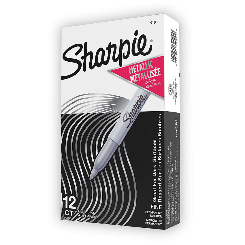 Sharpie Metallic Fine Point Permanent Markers, Fine Bullet Tip, Metallic Silver, Dozen (39100)