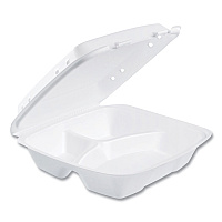 Insulated Foam Hinged Lid Containers, 3-compartment, 9.01 X 9.4 X 3.1, White, 200/carton