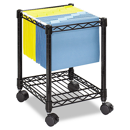 Safco Compact Mobile Wire File Cart, Metal, 1 Shelf, 1 Bin, 15.5" x 14" x 19.75", Black (5277BL)