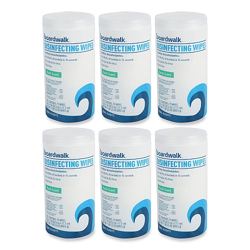 Boardwalk&reg; Disinfecting Wipes, Fresh, 75 Count, 6 Canisters (BWK454W75)