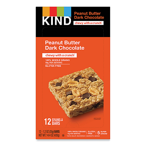 KIND Healthy Grains Bar, Peanut Butter Dark Chocolate, 1.2 oz, 12/Box (18083)