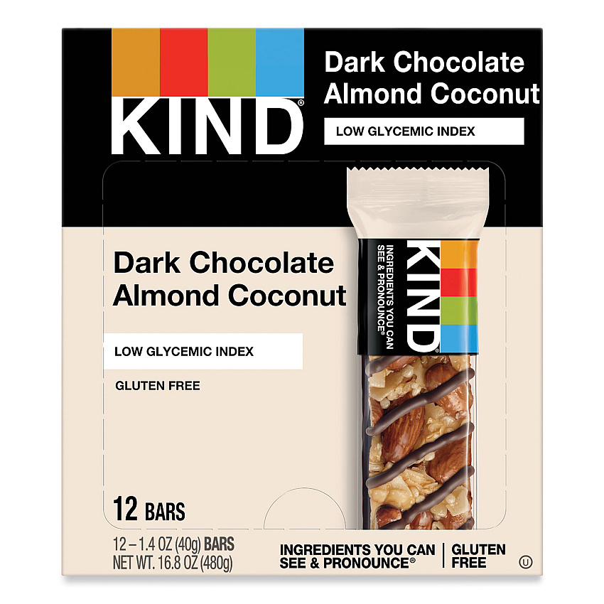 KIND Fruit and Nut Bars, Dark Chocolate Almond and Coconut, 1.4 oz Bar, 12/Box (19987)