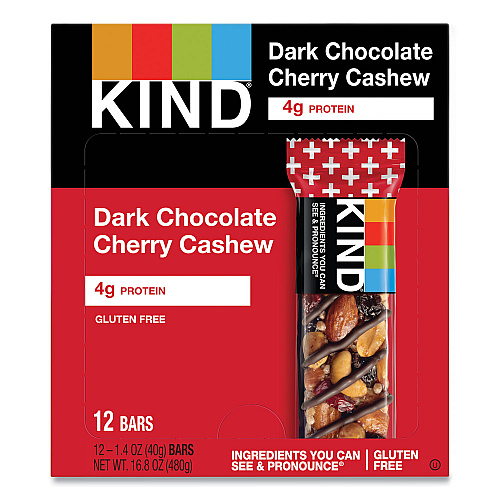 KIND Plus Nutrition Boost Bar, Dk ChocolateCherryCashew/Antioxidants, 1.4 oz, 12/Box (17250)