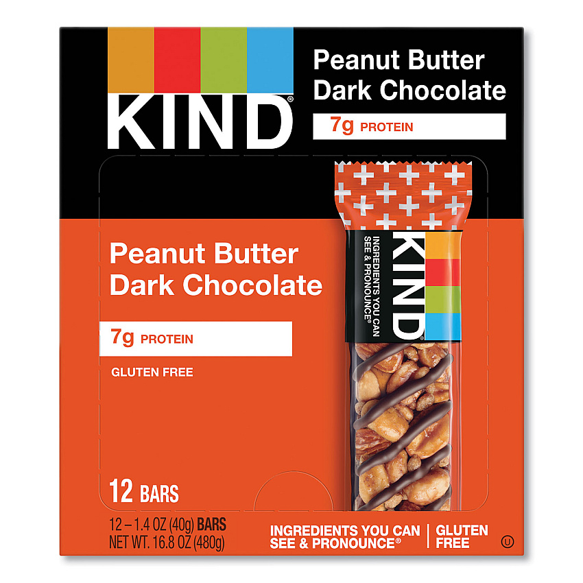 KIND Plus Nutrition Boost Bar, Peanut Butter Dark Chocolate/Protein, 1.4 oz, 12/Box (17256)