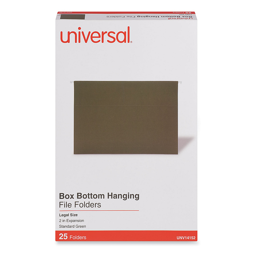 Universal Box Bottom Hanging File Folders, 2" Capacity, Legal Size, 1/5-Cut Tabs, Standard Green, 25/Box (UNV14152)