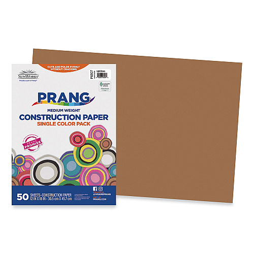 Prang SunWorks Construction Paper, 50 lb Text Weight, 12 x 18, Light Brown, 50/Pack (6907)