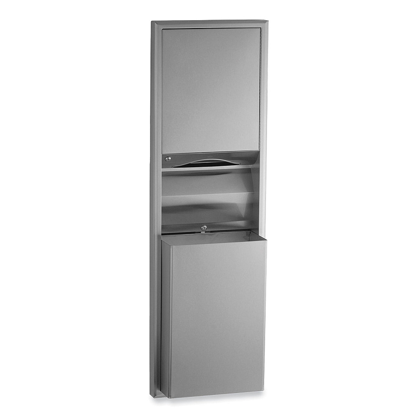 Bobrick ClassicSeries Semi-Recessed Convertible Paper Towel Dispenser/Waste Receptacle, 17.44 x 8.19 x 56.25, Satin Stainless Steel (3942)