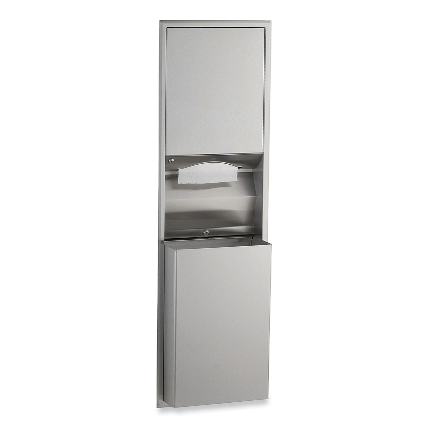 Bobrick ClassicSeries Recessed Convertible Paper Towel Dispenser/Waste Receptacle, 15.19 x 7.09 x 56, Satin Stainless Steel (3944)