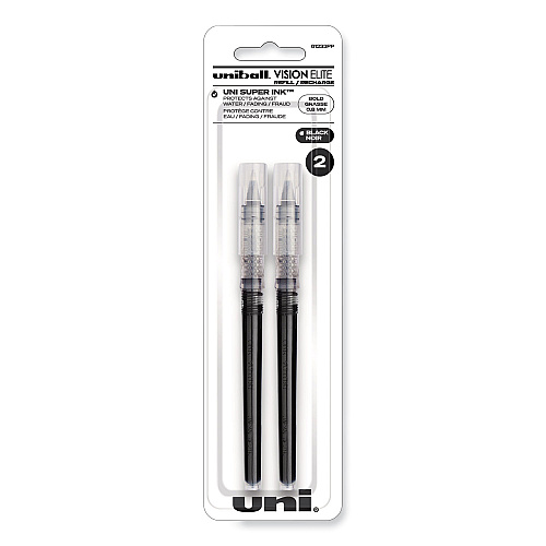 uni-ball Refill for Vision Elite Roller Ball Pens, Bold Conical Tip, Black Ink, 2/Pack (61233PP)